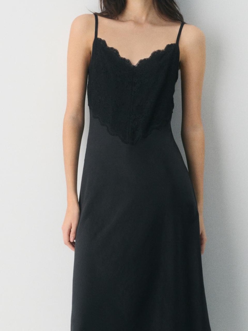 Aritzia Black Memorize Satin Lace-Trim Slip Dress Size Small